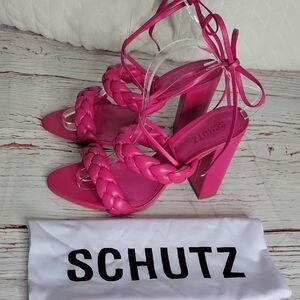 SCHUTZ Fuchsia Braided Heels NWOT Size 9